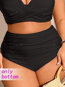 Swim Chiccia Bottom de traje de baño para mujeres talla grande, diseño de unicolor fruncido que estiliza para uso diario y playa - Negro - Ver 1