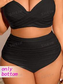 Swim Chiccia Bottom de traje de baño para mujeres talla grande, diseño de unicolor fruncido que estiliza para uso diario y playa - Negro - Ver 5