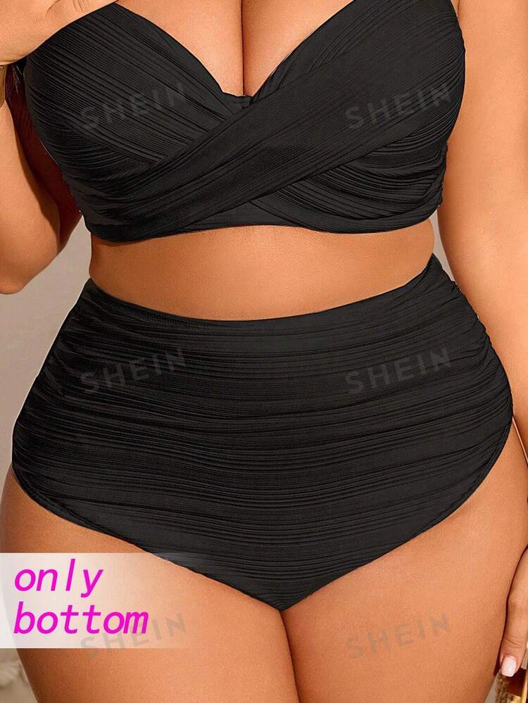 Swim Chiccia Plus Size Women Swim Bottom Bottoms, Ruched Solid Color Design Slimming For Everyday & Beach Wear For Summer Beach Vacation - Black - View 5