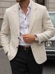 Manfinity Mode Men Lapel Neck Dual Pocket Blazer, Formal, Old Money - Apricot - View 6