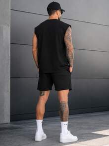 Gym Rark Men's Printed Contrast Color Crew Neck Sports Tank Top For Fitness, Gym - Black - View 2