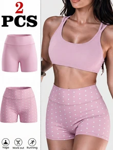 Elavelle 2PCS Women Sports Shorts - Pink - View 5