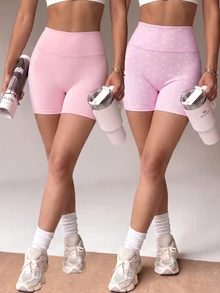 Elavelle 2PCS Women Sports Shorts - Pink - View 6