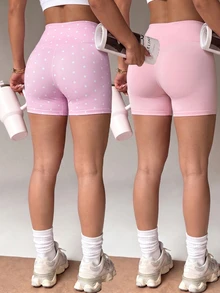 Elavelle 2PCS Women Sports Shorts - Pink - View 3