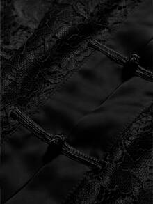 SHEIN Jaket Wanita Elegan Musim Gugur/Dingin, Kerah Tegak, Ramping, Patchwork Renda, Cocok untuk Perjalanan Sehari-hari, Pesta Makan Malam, Warna Hitam - Hitam - View 3