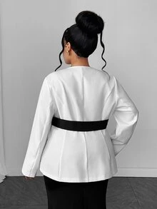 Maweii Jaket Wanita Ukuran Besar Lengan Panjang Berenda dengan Hiasan Aplikasi, Kancing Tunggal, Cocok untuk Kantor, Pernikahan, Tamu, Musim Gugur, Elegan - Putih - View 2
