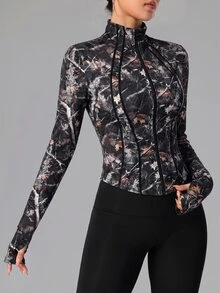 SHEIN Dewbera Women's All-Over Print Casual Daily Outdoor Sports Jacket - Multicolor - View 6