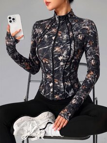 SHEIN Dewbera Women's All-Over Print Casual Daily Outdoor Sports Jacket - Multicolor - View 1
