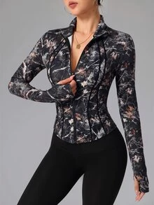 SHEIN Dewbera Women's All-Over Print Casual Daily Outdoor Sports Jacket - Multicolor - View 3