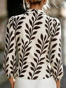 SHEIN Plants Print Twist Front Lantern Sleeve Crop Blouse - Multicolor - View 2