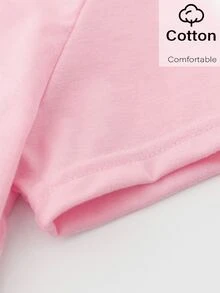 SHEIN 春夏女童休闲时尚创意个性清新简约亮粉色蝴蝶结印花休闲基础款短款T恤，舒适日常穿着，适合春、夏、秋季穿着。 - 粉色 - 查看 7