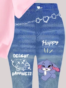 2pcs/Set Tween Girls Pink Summer Casual Back-To-School Outfit,Cartoon Rabbit Heart Graphic T-Shirt And Flare Pants,School Clothes For 8Y-12Y Girls - Multicolor - View 6