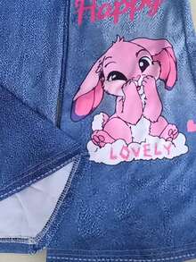 2pcs/Set Tween Girls Pink Summer Casual Back-To-School Outfit,Cartoon Rabbit Heart Graphic T-Shirt And Flare Pants,School Clothes For 8Y-12Y Girls - Multicolor - View 7