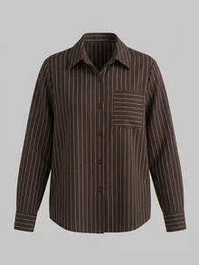 Balvessa Women's Striped Casual Versatile Daily Wear Shirt - Brown - View 9