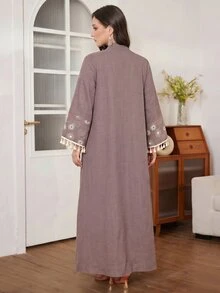 Al Najma Loose Casual Embroidered Tassel Cuff Daily Women's Arabic Abaya - Dusty Purple - View 3