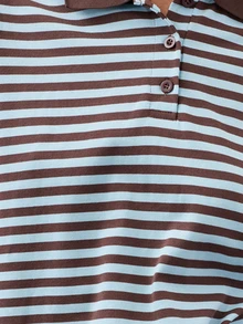 Nöista Striped, Loose-Fitting, Long-Sleeved Polo Shirt. Casual, Preppy. Versatile, School, Commuting, Shopping, Travel, Fall, Going Out. Light Blue - Blue - View 8