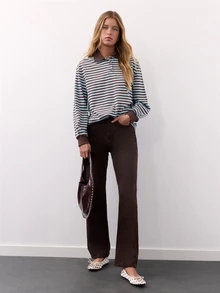 Nöista Striped, Loose-Fitting, Long-Sleeved Polo Shirt. Casual, Preppy. Versatile, School, Commuting, Shopping, Travel, Fall, Going Out. Light Blue - Blue - View 3