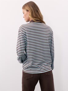 Nöista Striped, Loose-Fitting, Long-Sleeved Polo Shirt. Casual, Preppy. Versatile, School, Commuting, Shopping, Travel, Fall, Going Out. Light Blue - Blue - View 5
