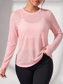 SHEIN Rhythm Era Women's Plus Size Solid Color Casual Versatile Daily Wear Sports T-Shirt Fall - Pink - View 6