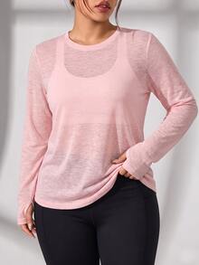 SHEIN Rhythm Era Women's Plus Size Solid Color Casual Versatile Daily Wear Sports T-Shirt Fall - Pink - View 2