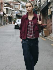 Nöista Kemeja kotak-kotak longgar, sempurna untuk gaya retro dan awet muda. Gaya Prancis yang imut, kasual, lengan berkerut, serbaguna. Cocok untuk musim gugur/musim dingin. - Red Violet - View 2