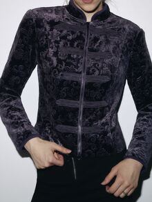 Nöista  Violet Velvet Chinese-Style Short Jacket, Slim Fit, Comfortable. Elegant, Soft To The Touch, Versatile Piece That Adds TouchFall/Winter,. - Purple - View 2