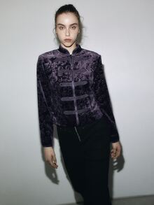 Nöista  Violet Velvet Chinese-Style Short Jacket, Slim Fit, Comfortable. Elegant, Soft To The Touch, Versatile Piece That Adds TouchFall/Winter,. - Purple - View 4