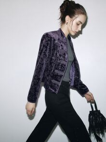 Nöista  Violet Velvet Chinese-Style Short Jacket, Slim Fit, Comfortable. Elegant, Soft To The Touch, Versatile Piece That Adds TouchFall/Winter,. - Purple - View 1
