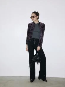 Nöista  Violet Velvet Chinese-Style Short Jacket, Slim Fit, Comfortable. Elegant, Soft To The Touch, Versatile Piece That Adds TouchFall/Winter,. - Purple - View 8