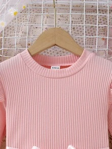 SHEIN Young Girl Knitted Long-Sleeved Tutu Dress Star Mesh Princess Dress Autumn Fall - Pink - View 3