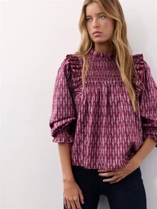 Nöista  Loose-Fitting Long-Sleeved Shirt Abstract Geometric Ruffled. Retro, Elegant, Cute, Youthful, Sweet; Dates, Parties, Travel. Fall Winter,Going Out. - Purple - View 3