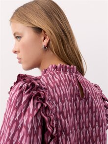 Nöista  Loose-Fitting Long-Sleeved Shirt Abstract Geometric Ruffled. Retro, Elegant, Cute, Youthful, Sweet; Dates, Parties, Travel. Fall Winter,Going Out. - Purple - View 7