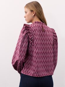 Nöista  Loose-Fitting Long-Sleeved Shirt Abstract Geometric Ruffled. Retro, Elegant, Cute, Youthful, Sweet; Dates, Parties, Travel. Fall Winter,Going Out. - Purple - View 2