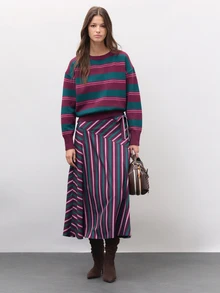 Nöista Round Neck,Loose Fit,Dropped,Horizontal Striped Long-Sleeved Sweater.Casual, Comfortable, Urban, School,Commuting, Parties. Fall Winter,Going Out - Purple - View 3