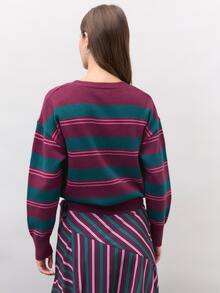 Nöista Round Neck,Loose Fit,Dropped,Horizontal Striped Long-Sleeved Sweater.Casual, Comfortable, Urban, School,Commuting, Parties. Fall Winter,Going Out - Purple - View 5