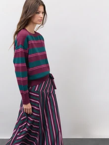 Nöista Round Neck,Loose Fit,Dropped,Horizontal Striped Long-Sleeved Sweater.Casual, Comfortable, Urban, School,Commuting, Parties. Fall Winter,Going Out - Purple - View 7