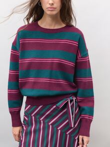 Nöista Round Neck,Loose Fit,Dropped,Horizontal Striped Long-Sleeved Sweater.Casual, Comfortable, Urban, School,Commuting, Parties. Fall Winter,Going Out - Purple - View 2