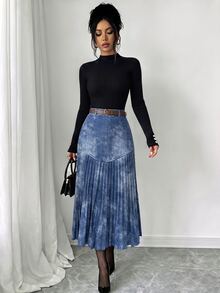 Elenzga Women's Pleated Casual Versatile Daily Wear Skirt - Light Wash - View 4