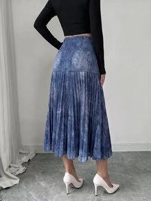 Elenzga Women's Pleated Casual Versatile Daily Wear Skirt - Light Wash - View 2