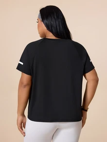 SHEIN Rhythm Era Women's Plus Size Letter Print Short Sleeve Sports T-Shirt - Black - View 2