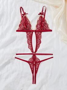 Spicy Aura 1件女士性感蕾丝紧身衣 - 酒紅色 - 查看 2