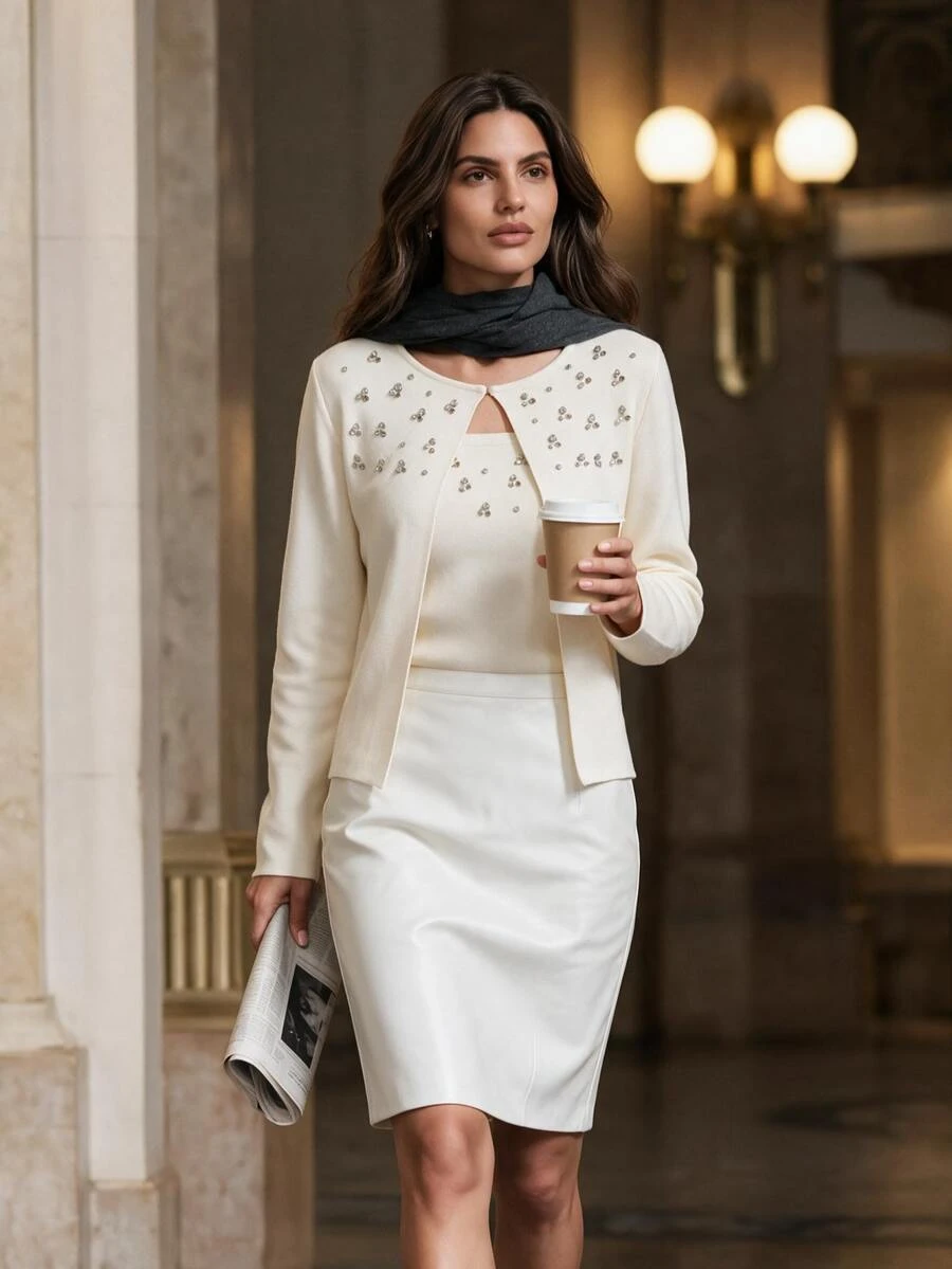Anewsta BEADED RHINESTONE KNIT CARDIGAN