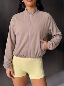 StreetHx 女款純色短版運動夾克 - 灰色 - 查看 4