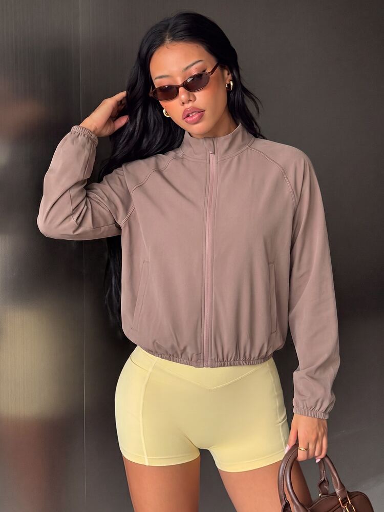 StreetHx Women's Solid Color Cropped Sports Jacket - Grey - View 3
