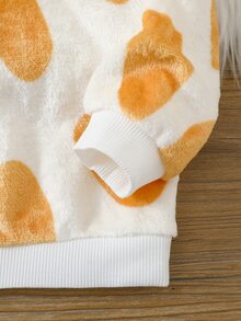 SHEIN 男嬰保暖內裡加厚可愛長頸鹿圖案連帽長袖運動衫 - 白色 - 查看 4