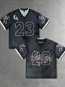 Gym Rark Men's Letter & Number Print Hollow Out Sports T-Shirt, Football, Gym, Holiday - Black - View 4