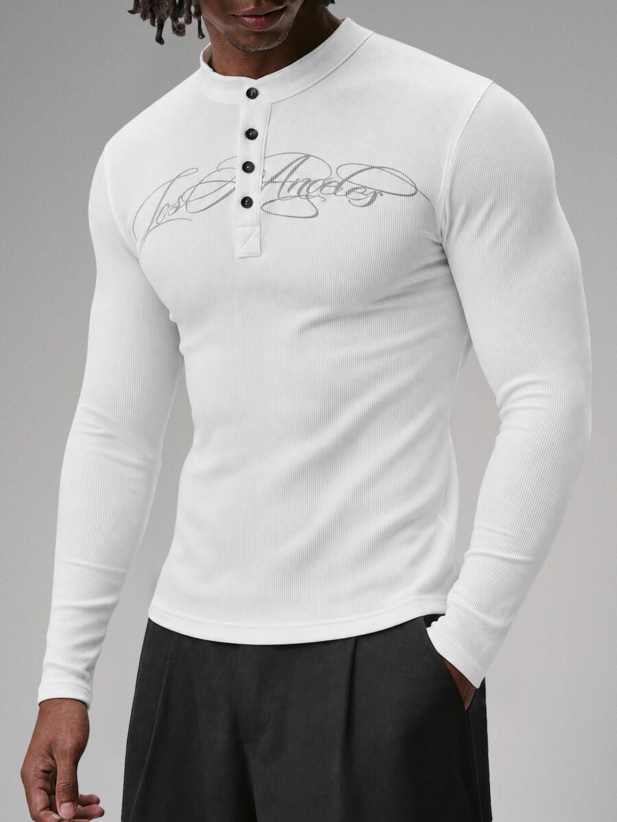 STYNVO Men's Letter Print Casual Versatile Daily Wear T-Shirt - White - View 1