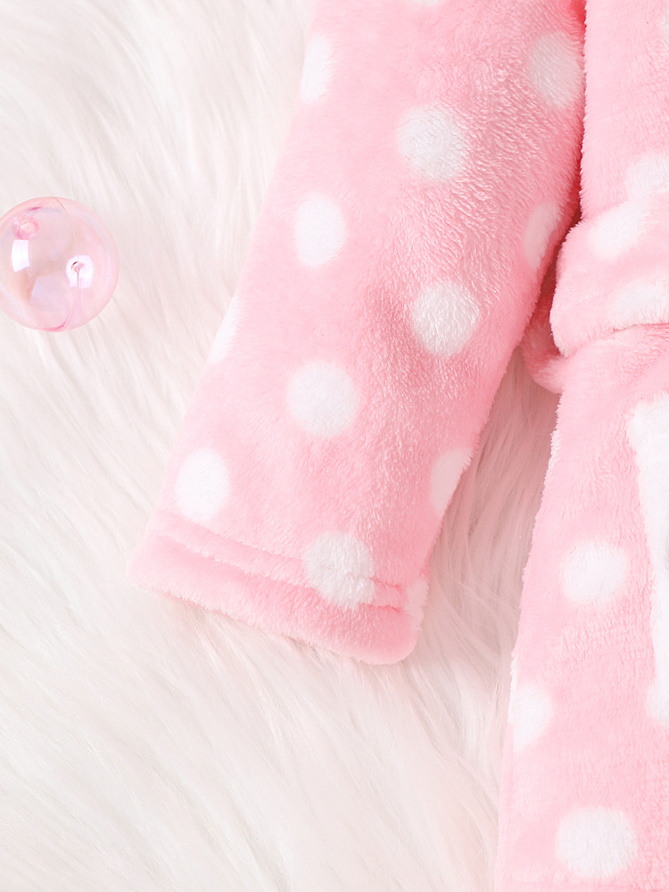 Bata de bebé niña con diseño de lunares de peluche, bolsillos y orejas, bata de vestir para bebé niña, bata para niña pequeña - Rosa - Añade 5