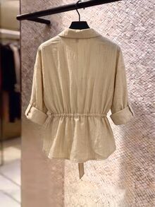 SHEIN Franclia Women's Casual Fashion Jacket With Turn-Down Collar And Cinched Waist - Khaki - View 2