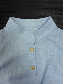 LUMIGAL Twist Front Button Up Shirt - Blue - View 4